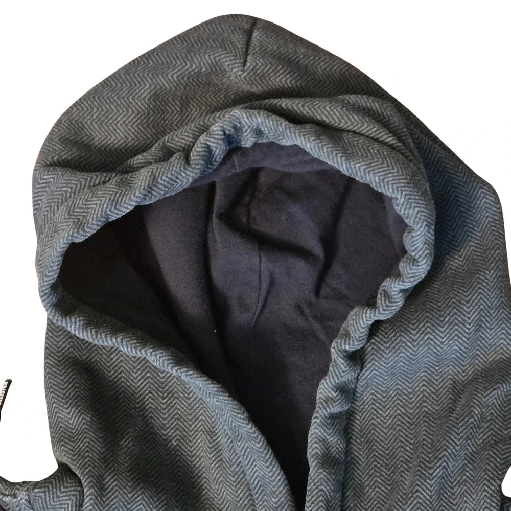Hollister Kids Grey Herringbone Fleece Lined Pullover Hoodie Sweatshirt Medium
